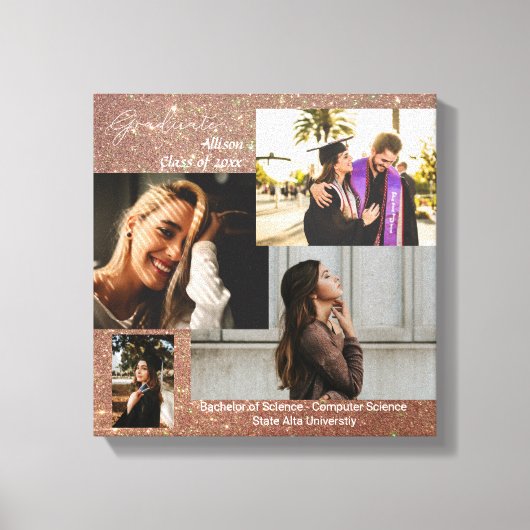 Graduate Class of Foto Collage Rose Gold Glitzer Leinwanddruck (Vorderseite)