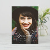 Graduate Classy Silver Script Grad Party Foto Einladung (Stehend Vorderseite)