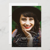 Graduate Classy Silver Script Grad Party Foto Einladung (Vorne/Hinten)