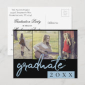 Graduate Collage | Blue Script 3 Foto Keepake Einladungspostkarte (Vorne/Hinten)