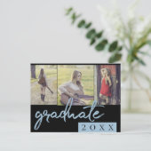 Graduate Collage | Blue Script 3 Foto Keepake Einladungspostkarte (Stehend Vorderseite)