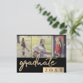 Graduate Collage | Gold Script 3 Foto Keepake Einladungspostkarte (Stehend Vorderseite)