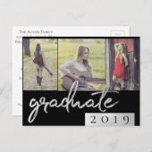 Graduate Collage | Silver Script Trendy 3 Foto Einladungspostkarte (Vorne/Hinten)