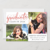 Graduate Coral Script | Trendy 2 Foto Keepake Magneteinladung (Vorderseite)