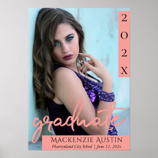 Graduate Coral Script | Trendy Grad Foto Keepake Poster (Vorne)