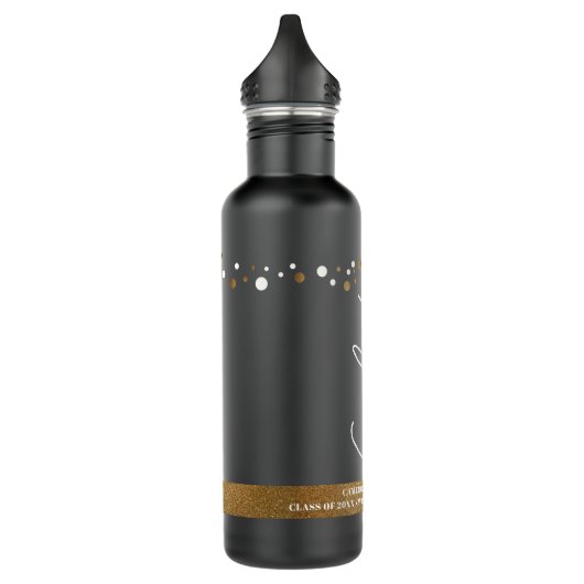Graduate Custom School Name Confetti Gold schwarz Edelstahlflasche (Links)