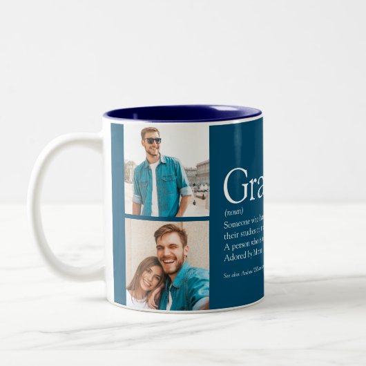 Graduate Definition Foto Collage Fun Blue Zweifarbige Tasse (Links)