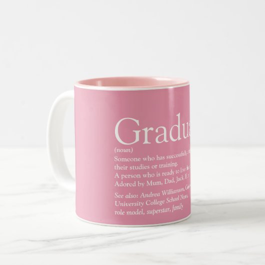 Graduate Definition Moderner Spaß Girly Pink Zweifarbige Tasse (Vorderseite Links)
