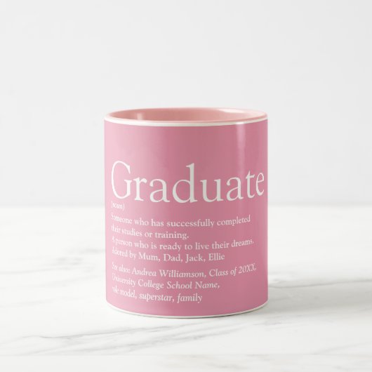 Graduate Definition Moderner Spaß Girly Pink Zweifarbige Tasse (Mittel)