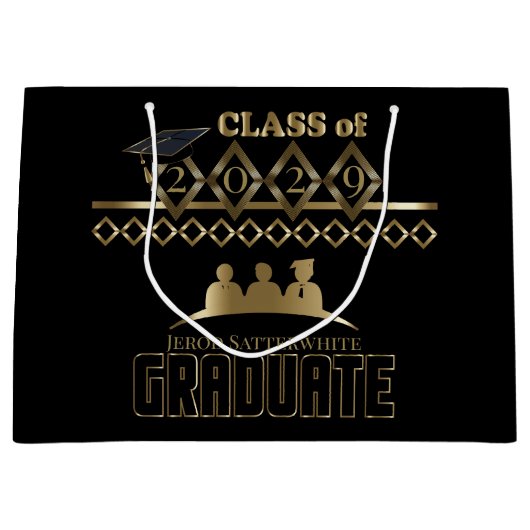 Graduate - DIY Jahr und Name - Schwarz Große Geschenktüte (Vorderseite)