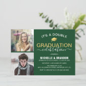 Graduate Double Celebration Graduation Party Foto Einladung (Stehend Vorderseite)