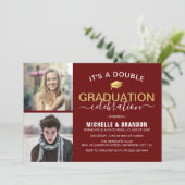 Graduate Double Celebration Graduation Party Foto Einladung (Stehend Vorderseite)