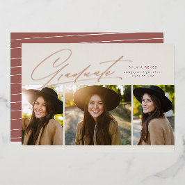 Graduate drei Foto einfache Rose Gold Abschluss Folieneinladung