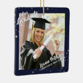 Graduate Editable Navy Blue & Stars Zwei-Foto Keramikornament (Rechts)