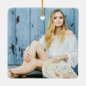 Graduate Editable Navy Blue & Stars Zwei-Foto Keramikornament (Rückseite)