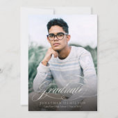 Graduate Elegance Foil Silver Script Grad Party Einladung (Vorderseite)