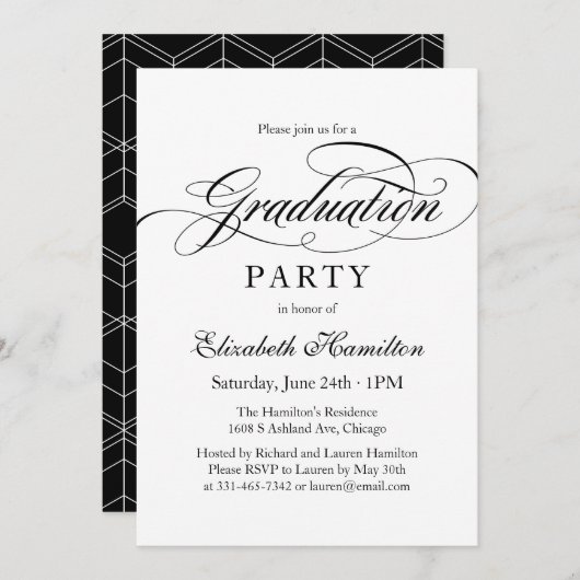 Graduate Elegant Calligraphy Graduation Party Einladung (Vorne/Hinten)