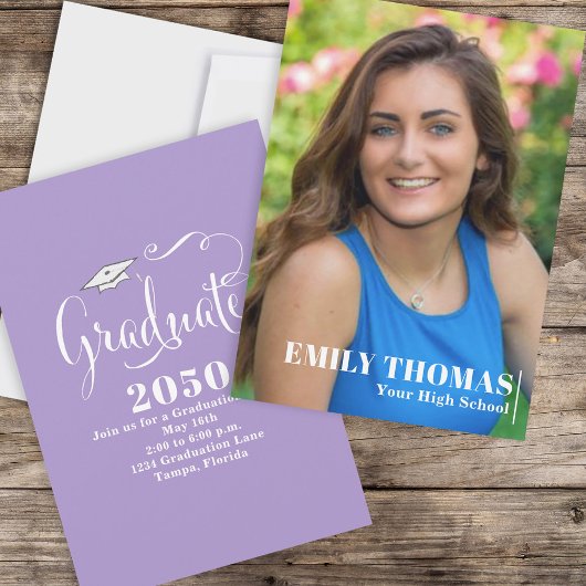 Graduate Elegant Calligraphy Script Pink Foto Einladung