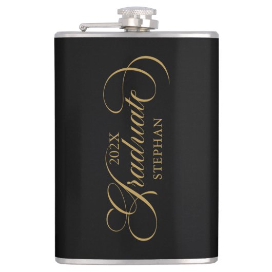 Graduate Elegant Gold Script Typografie Flachmann (Vorderseite)