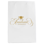 Graduate Elegant Gold Script Typografie Mittlere Geschenktüte (Vorderseite)