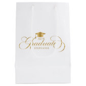 Graduate Elegant Gold Script Typografie Mittlere Geschenktüte (Rückseite)
