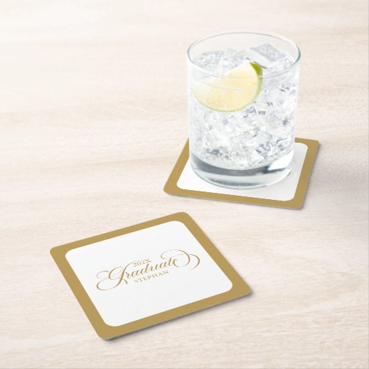 Graduate Elegant Gold Script Typografie Rechteckiger Pappuntersetzer (Vor Ort)