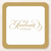 Graduate Elegant Gold Script Typografie Rechteckiger Pappuntersetzer (Vorderseite)