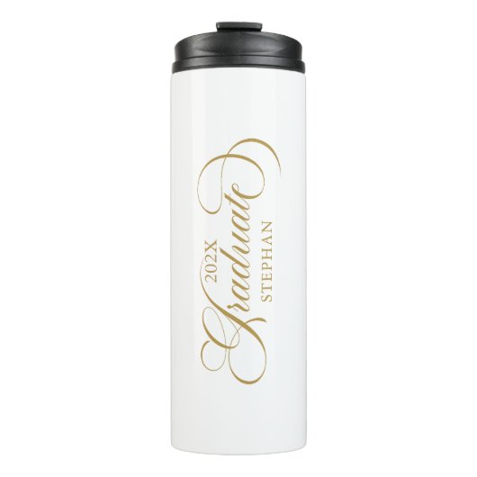 Graduate Elegant Gold Script Typografie Thermosbecher (Vorderseite)