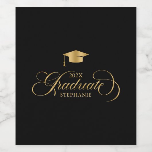 Graduate Elegant Gold Script Typography Weinetikett (Einzelnes Label)