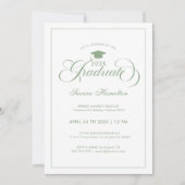 Graduate Elegant Green White Script Typografie Einladung (Vorderseite)