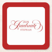 Graduate Elegant Red Script Typografie Rechteckiger Pappuntersetzer (Vorderseite)