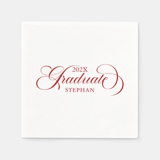 Graduate Elegant Red Script Typografie Serviette (Vorderseite)