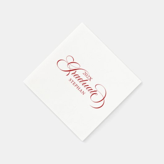 Graduate Elegant Red Script Typografie Serviette (Ecke)