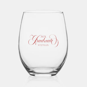 Graduate Elegant Red Script Typografie Weinglas Ohne Stiel
