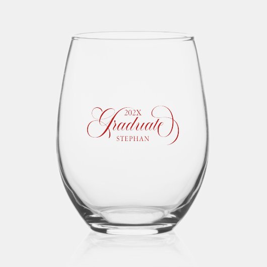 Graduate Elegant Red Script Typografie Weinglas Ohne Stiel (Vorderseite)