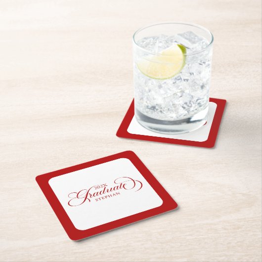 Graduate Elegant Red Script Typography Rechteckiger Pappuntersetzer (Vor Ort)