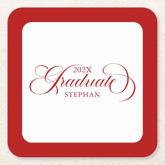 Graduate Elegant Red Script Typography Rechteckiger Pappuntersetzer (Vorderseite)
