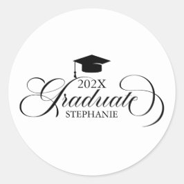 Graduate Elegant Schwarz-weiß Script Typografie Runder Aufkleber