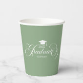 Graduate Elegant White Green Script Typografie Pappbecher (Rückseite)
