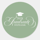 Graduate Elegant White Script Typografy Runder Aufkleber (Vorderseite)