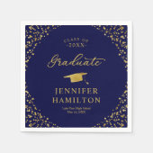 Graduate Elegante Gold Confetti auf blauem Abschlu Serviette (Vorderseite)
