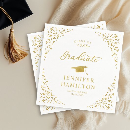 Graduate Elegante Gold Confetti auf weißem Abschlu Serviette
