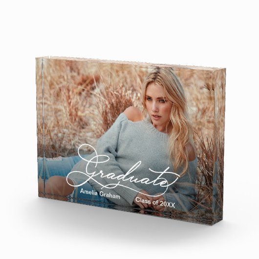 Graduate Elegante Script Abschluss Geschenk Fotoblock (Rechts)