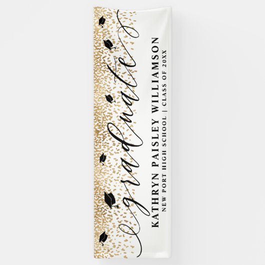Graduate Elegante Script Gold Confetti Abschluss B Banner (Vertikal)