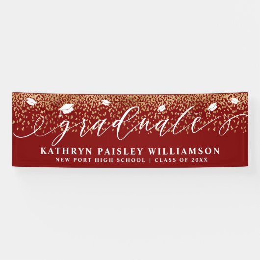 Graduate Elegante Script Gold Confetti Abschluss B Banner (Horizontal)