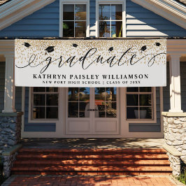 Graduate Elegante Script Gold Confetti Abschluss B Banner