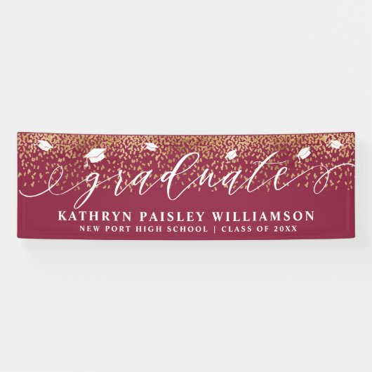 Graduate Elegantes Skript Gold Confetti Abschluss Banner (Horizontal)