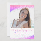 Graduate Extravagant Script Pink Imitats Glitzer F Einladung (Vorderseite)