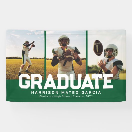 Graduate fett sportgrün drei Foto Abschluss Banner (Horizontal)