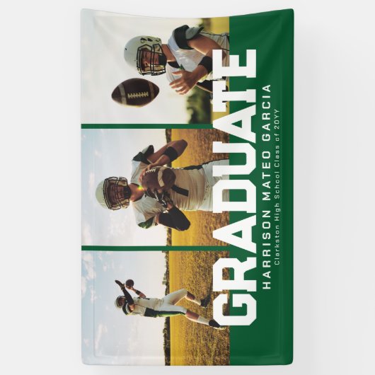 Graduate fett sportgrün drei Foto Abschluss Banner (Vertikal)